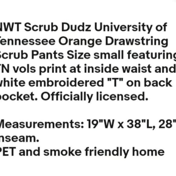 Scrub Dudz Tennessee Volunteers Women's Small Orange Scrub Pants NWT - Picture 2 of 12
